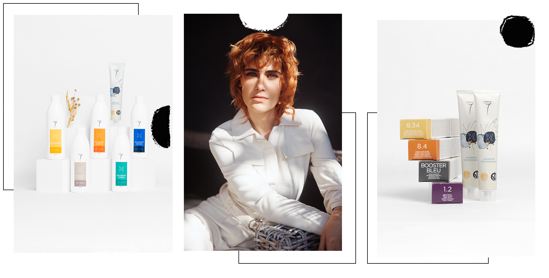 composée de 3 images, il y en à deux montrant le packaging de la gamme coloration permanente et une un exemple de résultat