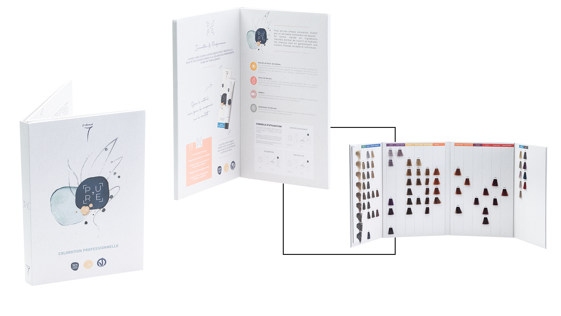 nuancier des couleur de coloration avec livre explicatif des colorations